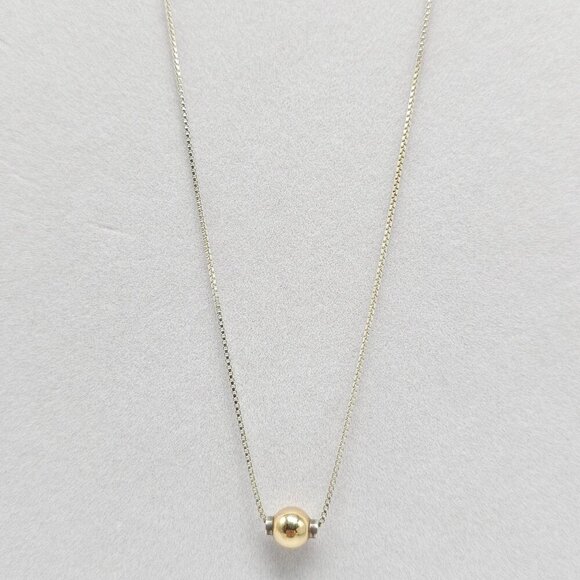 Sterling Silver Chain Necklace With Gold Ball Pendant Minimalist Vintage - Picture 4 of 12